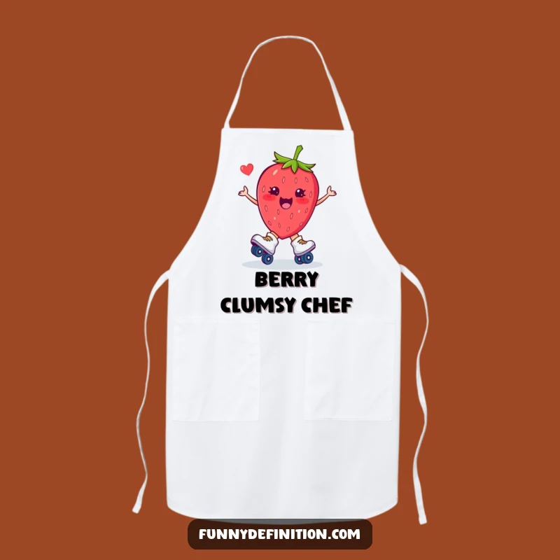 Funny Strawberry Roller Skate Trip Apron: Hilarious Cartoon Kitchen Wear