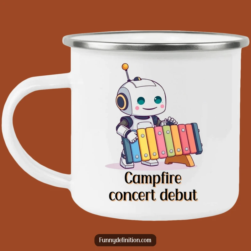 Adventure Funny Robot Camping Mug: Sip and Laugh with a Xylophone Robot, Ideal Funny Gift