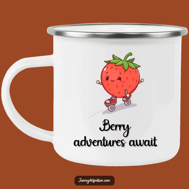 Funny Strawberry Roller Skate Camping Mug - Wobbly Adventures, Perfect Funny Gift