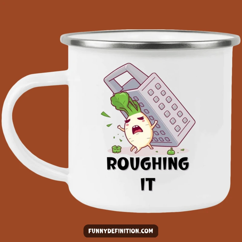 Funny Panicked Radish Grater Camping Mug: Outdoor Humor for Your Brew