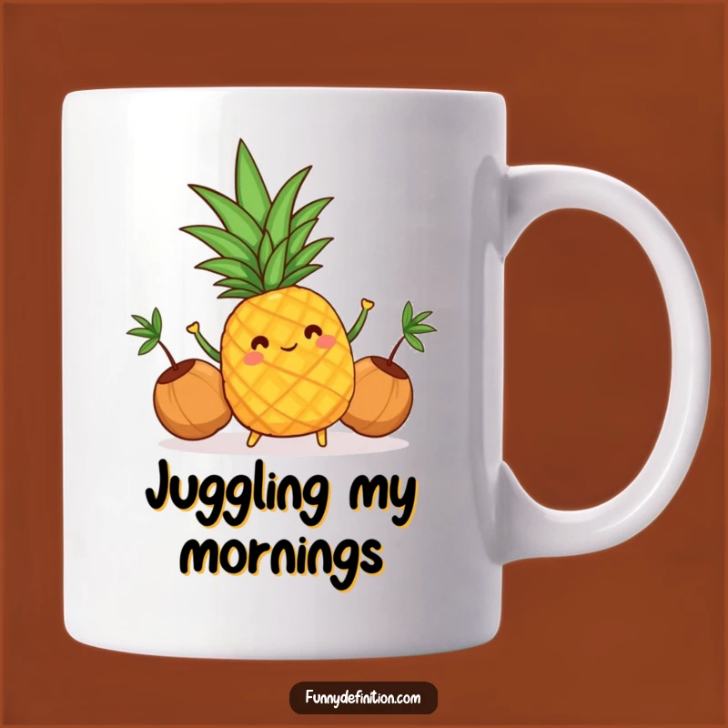 Funny Cheerful Pineapple Juggling Mug: Tropical Cartoon Gift for Fun Lovers