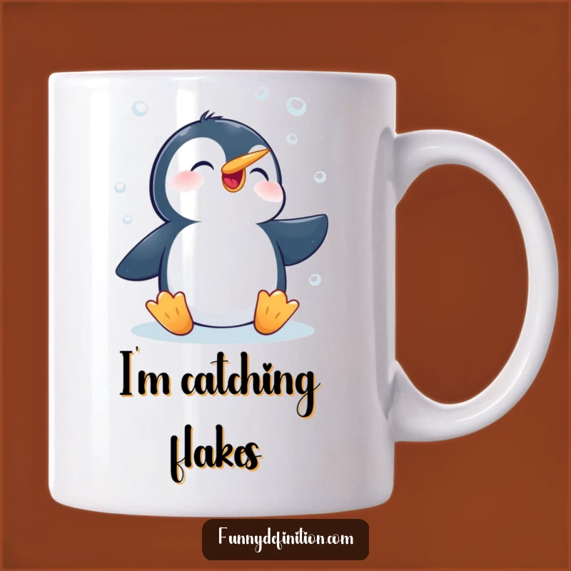 Funny Penguin Snowflake Catching Mug - Adorable Winter Humor Gift for Bird Lovers