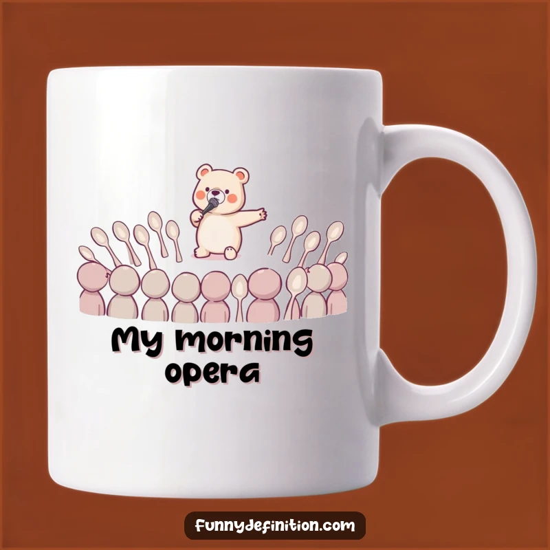Funny Opera Bear Mug: Tiny Bear Sings to Spoons, Hilarious Gift for Music Lovers