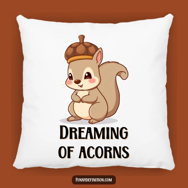Funny Squirrel Acorn Hat Pillow - Cozy & Adorable Woodland Cushion Gift