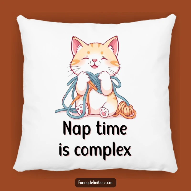 Funny Cat Yarn Tangled Pillow - Cozy & Hilarious Feline Chaos Cushion Gift