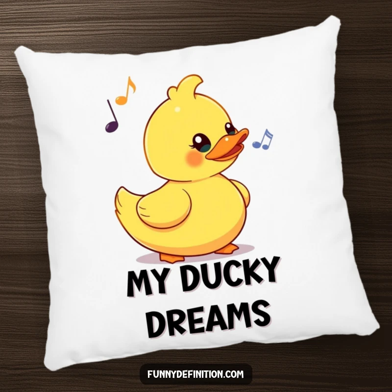 Funny pillow with a yellow rubber duck comically bobbing its head to an imaginary beat, bringing comfort and a dose of rhythmic joy.