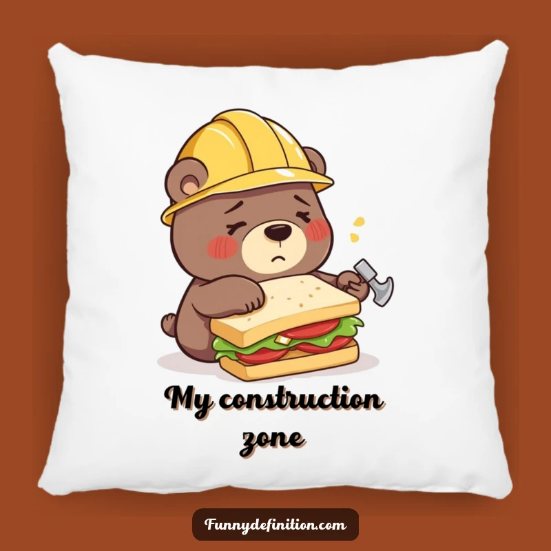Funny Bear Building Sandwich Pillow - Cozy Construction Comfort