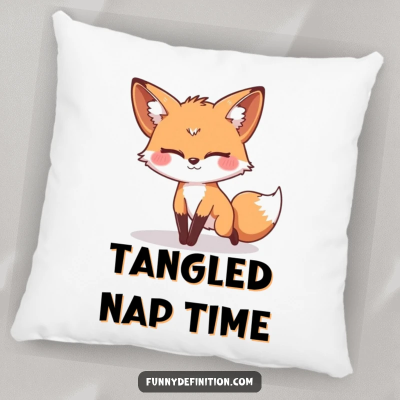 Funny pillow depicting a fox with a silly expression tripping over its own tail, perfect for adding humorous charm.