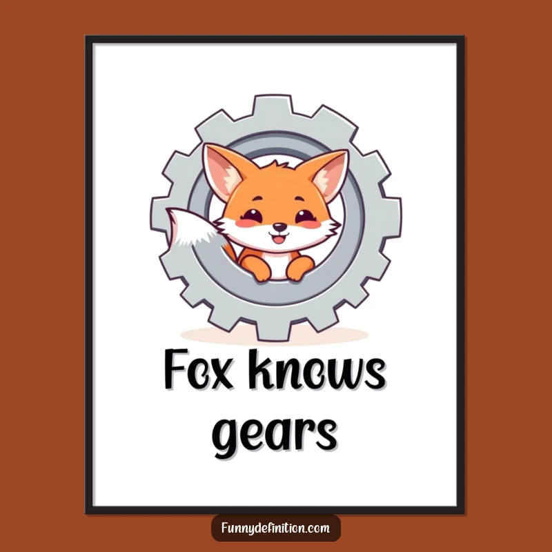 Funny Fox Gear Digital Art Print - Clever Mechanical Wall Decor Gift