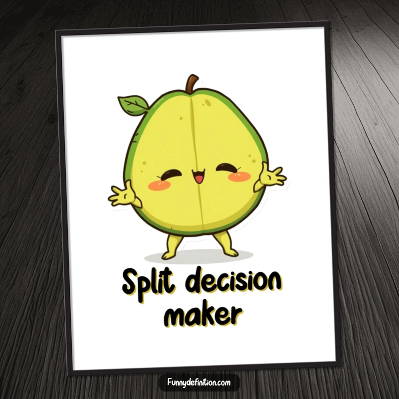 Funny Digital Art Print of a confident avocado in a dramatic split, offering instant humorous decor.