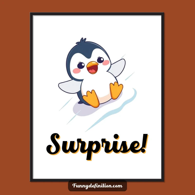 Funny Penguin Slide Digital Art: Comical Surprise Icy Adventure
