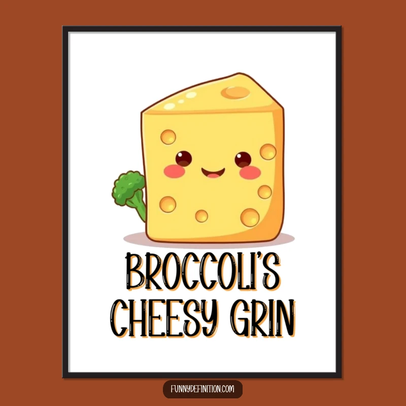 Funny Shy Broccoli Cheese Digital Art: Cute Veggie Print Download
