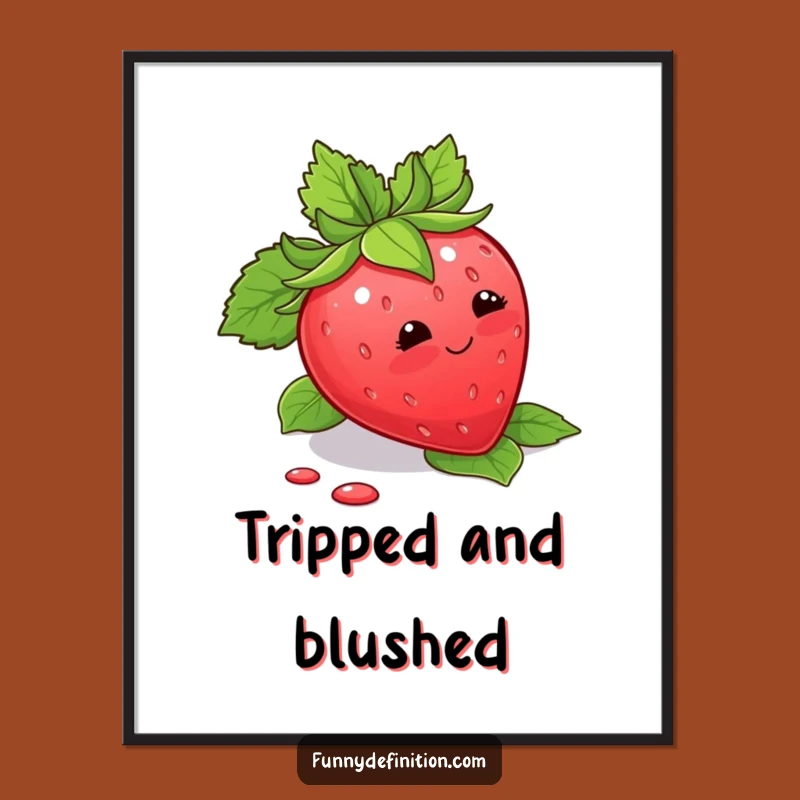 Funny Strawberry Trip Digital Print: Cute Blushing Fruit Art for a Hilarious Gift