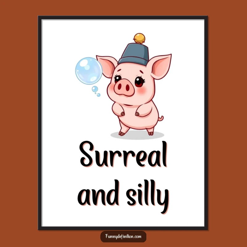 Funny Pig Hat Bubble Digital Art Print - Whimsical Decor for a Laugh