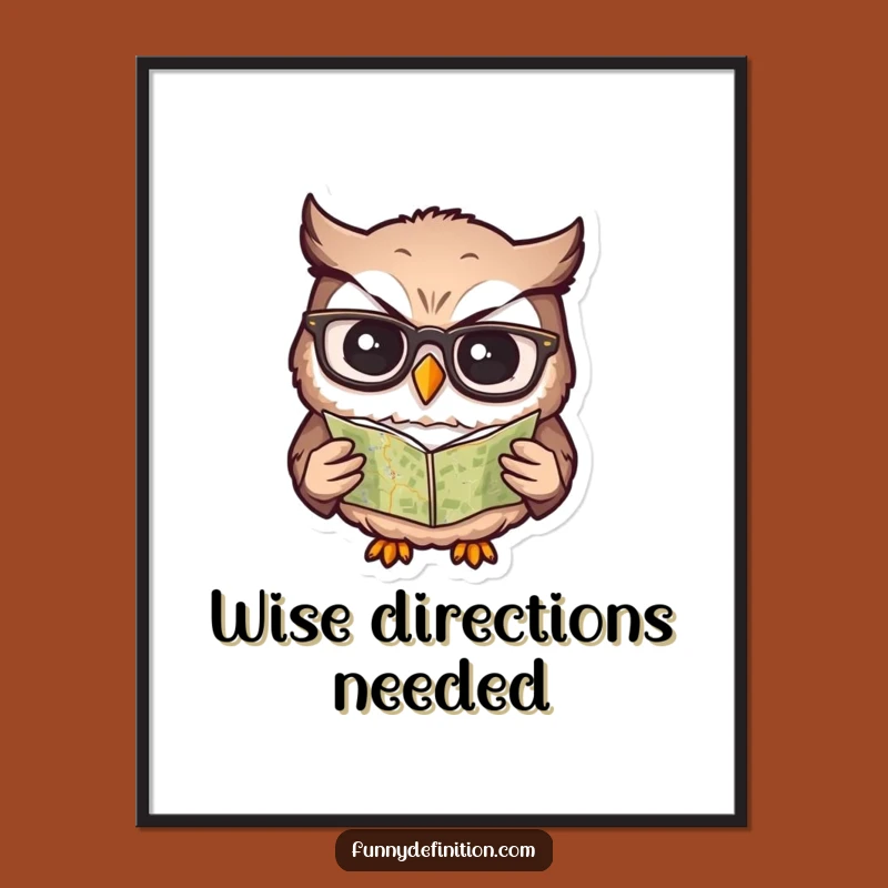 Funny Confused Owl Digital Art - Hilarious Spectacled Bird Wall Decor Print