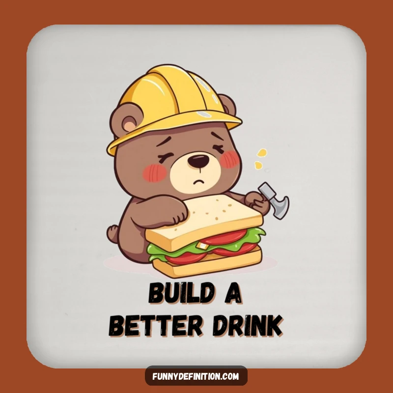 Funny Bear Building Sandwich Coasters - Protect Surfaces with Humor