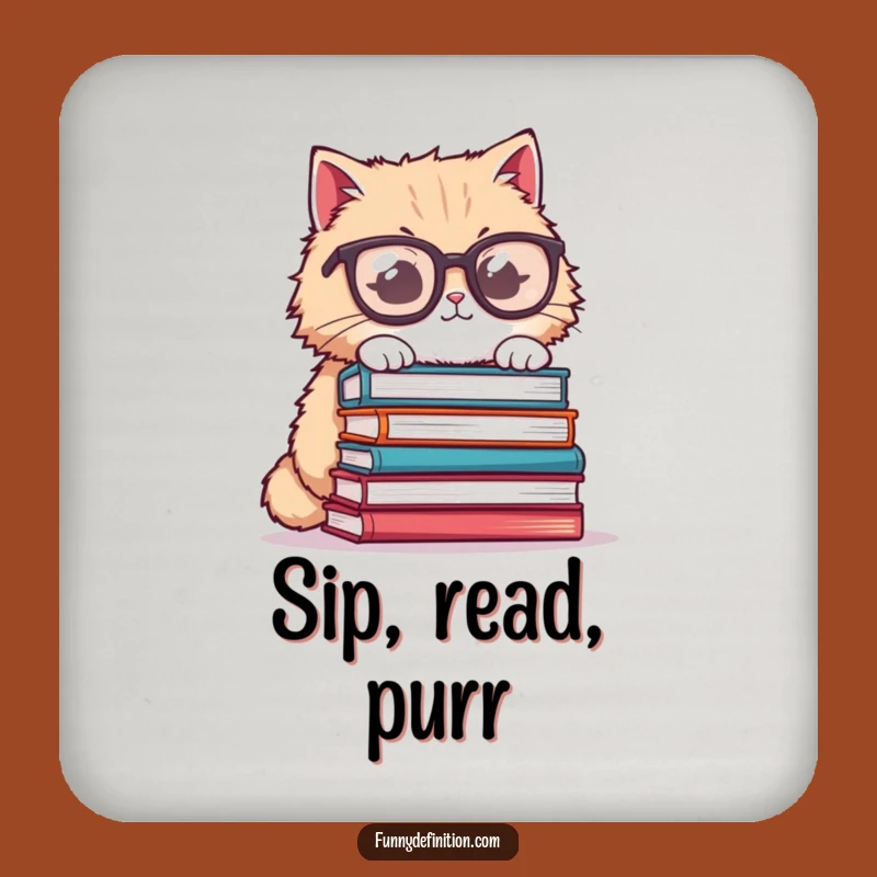 Funny Cat Glasses Coaster - Book Protection Humor, Great Funny Gift