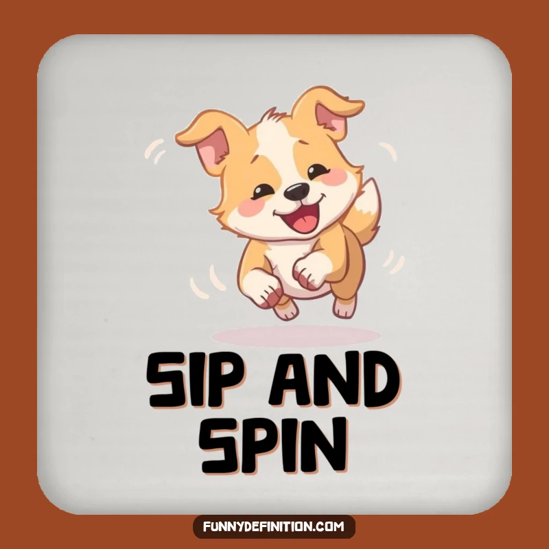 Funny Dizzy Dog Tail Chase Drink Coaster: Hilarious Protection