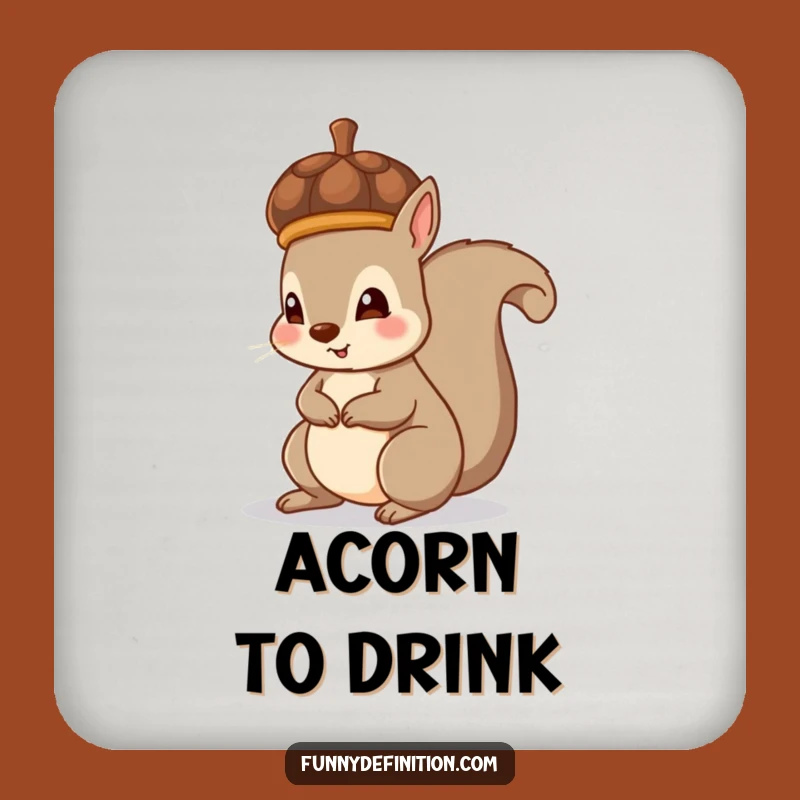Funny Squirrel Acorn Hat Coaster - Adorable Woodland Drink Mat Gift