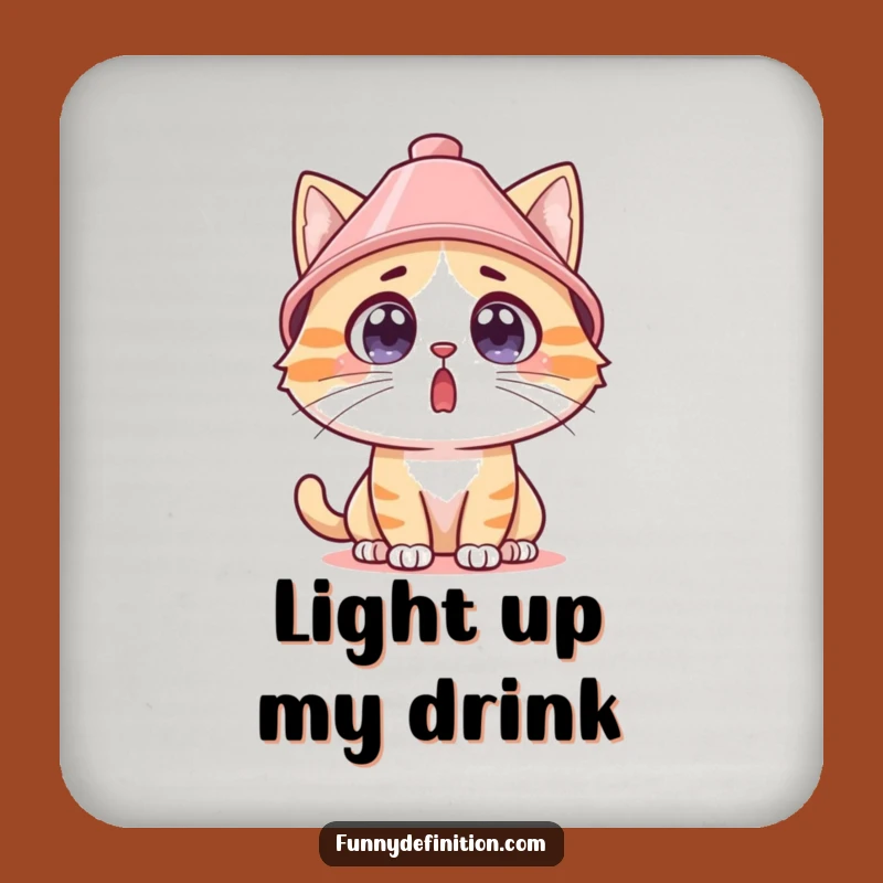 Funny Surprised Cat Lampshade Hat Coaster - Protect Your Surfaces Hilariously