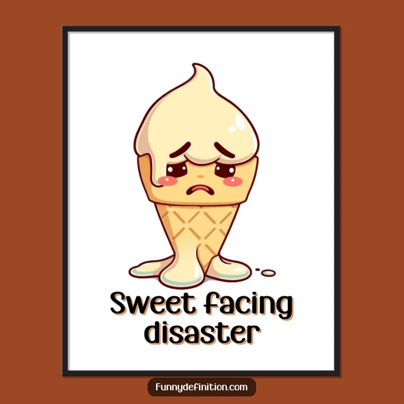 Funny Melting Ice Cream Poster - Hilarious Worried Dessert Wall Art