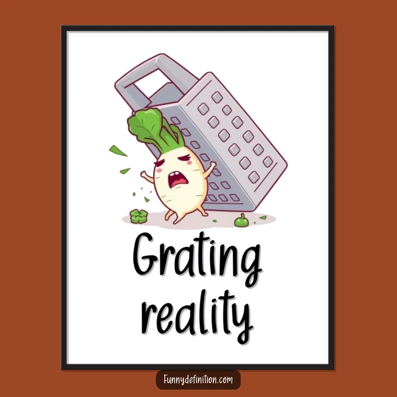 Funny Panicked Radish Grater Poster: Quirky Wall Art for Food Lovers
