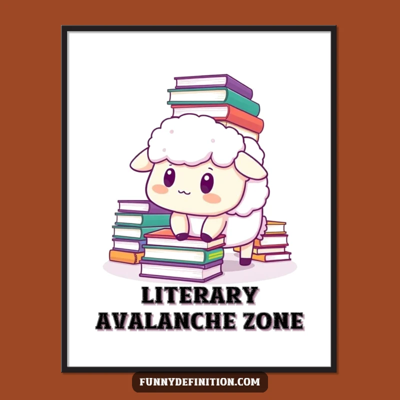 Funny Sheep Book Avalanche Poster - Hilarious Wall Art Gift Idea