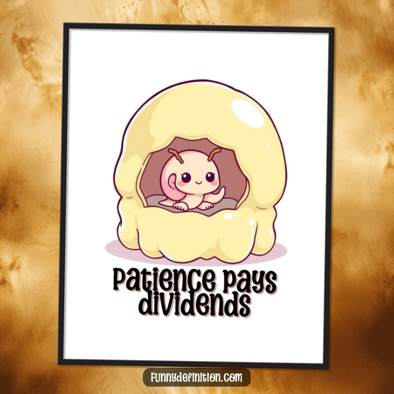 Funny snail shyly emerging from a massive, wobbly jelly mold, presented as vibrant wall art.