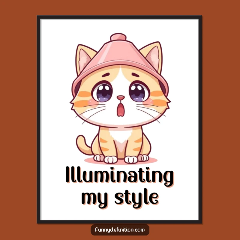 Funny Surprised Cat Lampshade Hat Poster - Quirky Wall Art Gift