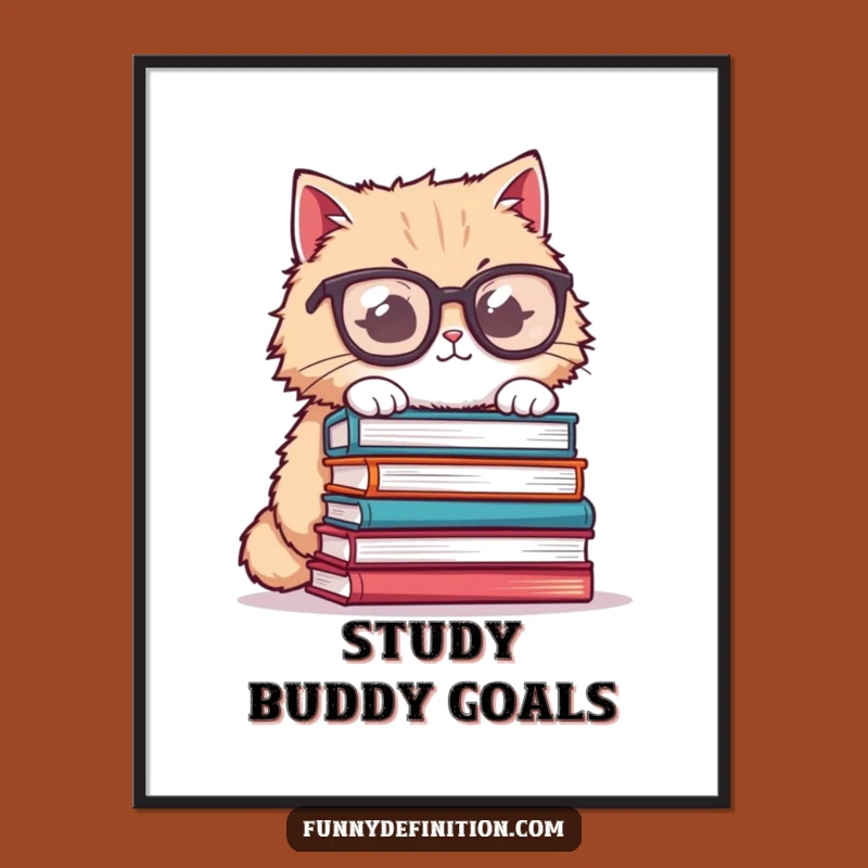 Funny Cat Glasses Poster - Book Balance Art, Perfect Funny Gift Decor
