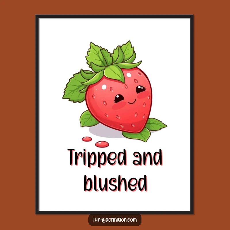 Funny Strawberry Trip Poster: Cute Blushing Fruit Art for a Hilarious Gift
