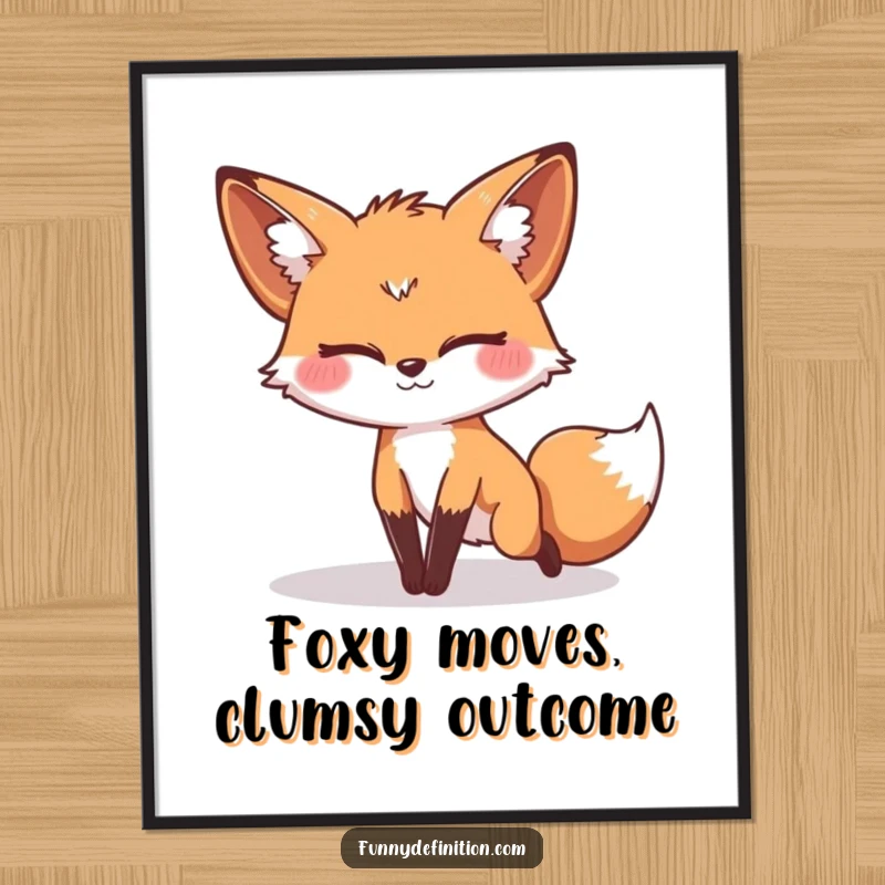 Funny Free Printable Fox Wall Art: A fox with a silly expression tripping over its tail, adding humor to decor.