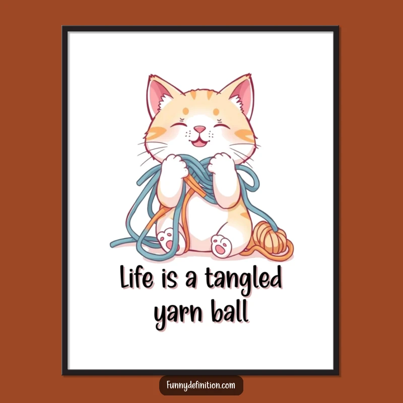 Free Printable Wall Art: Cat's Yarn Tangle Chaos - Funny Downloadable Art for Cat Lovers