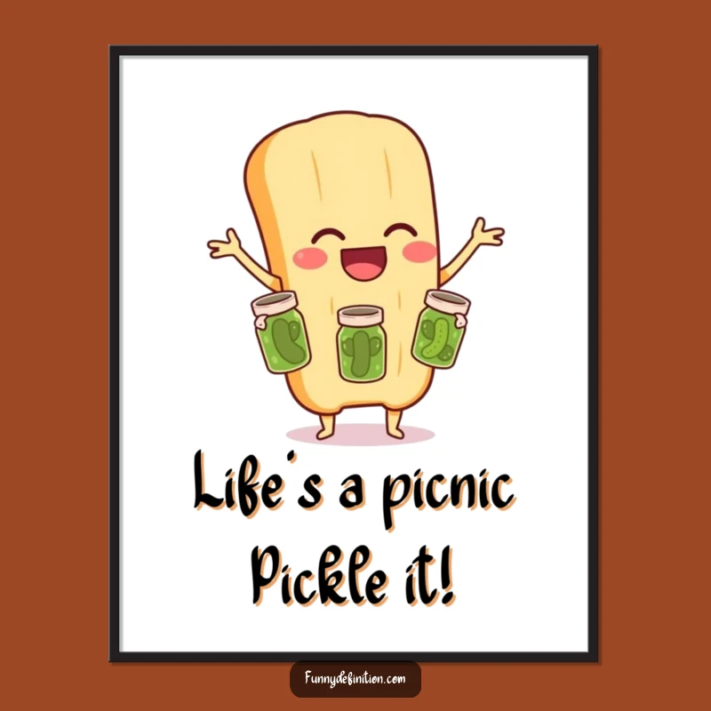 Funny Free Printable Wall Art: Baguette Juggling Pickles, Absurd Downloadable Art for Kitchen Decor