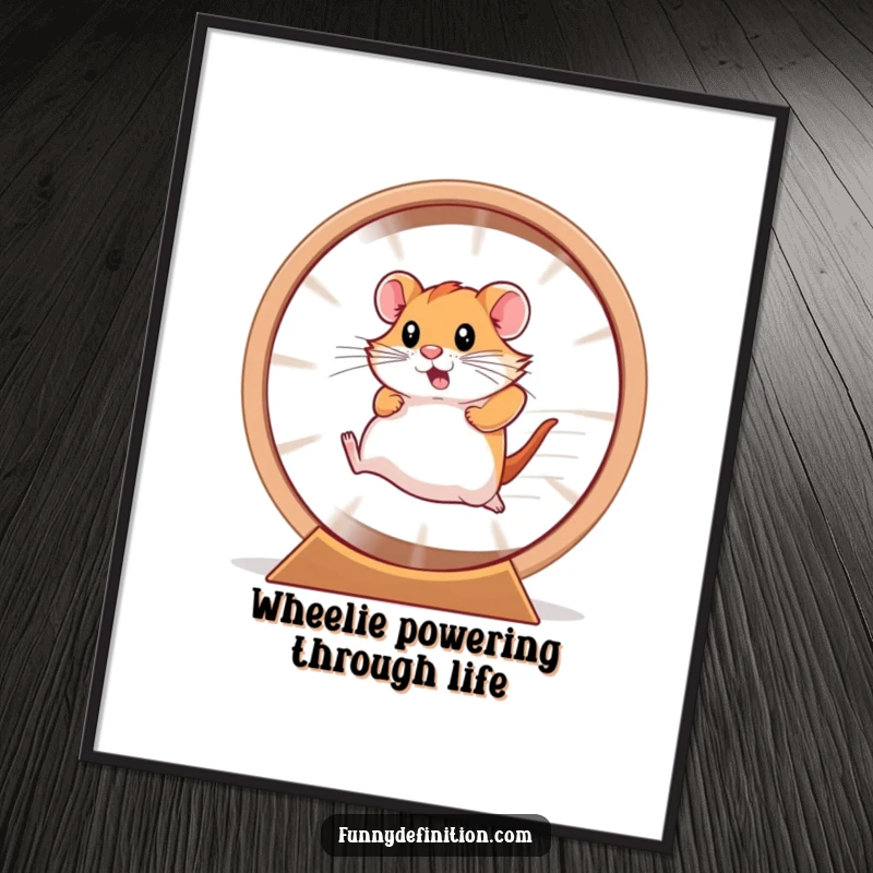 Funny Free Printable Wall Art: A hamster is a fast blur inside a giant hamster wheel, capturing motion.
