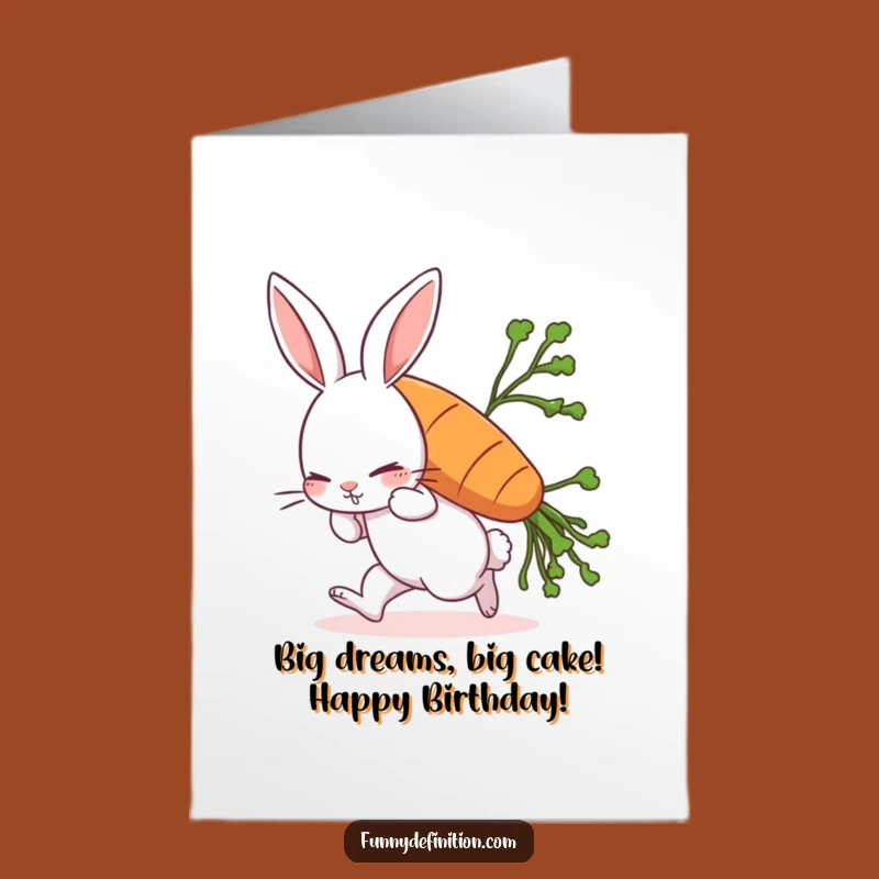 Free Printable Funny Birthday Card: Rabbit's Carrot Struggle Downloadable