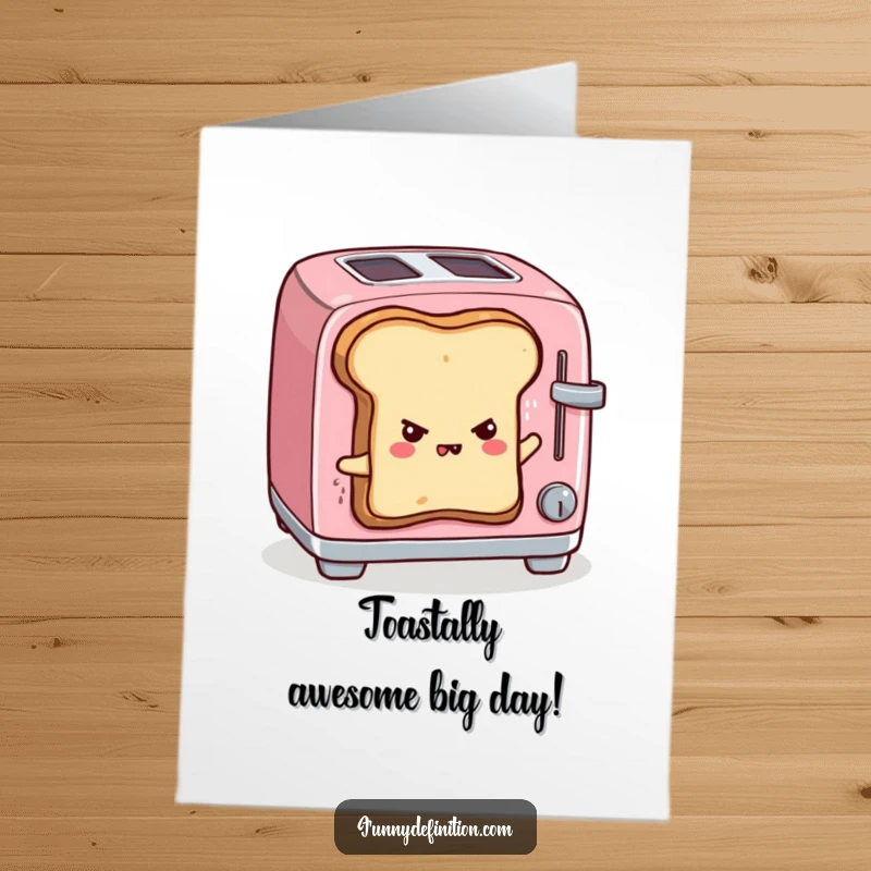 Funny Free Printable Birthday Card: Determined toast escaping a toaster, a hilarious and relatable birthday surprise.