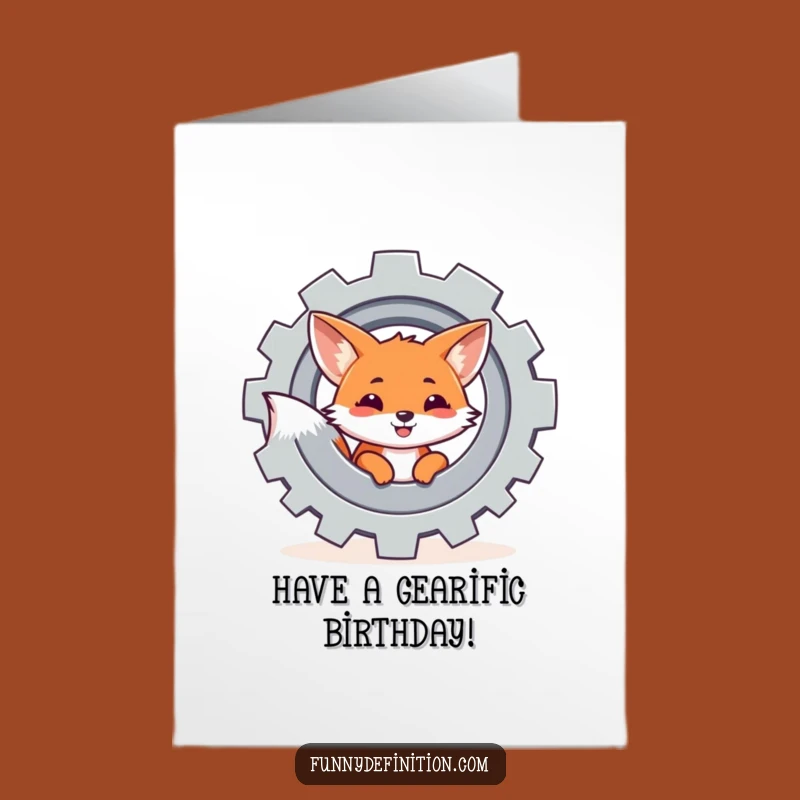 Funny Free Printable Birthday Card: Fox & Gear Surprise! Hilarious Gift.
