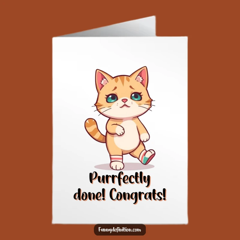 Free Printable Congrats Card: Cat's Socks Struggle - Funny Downloadable Gift