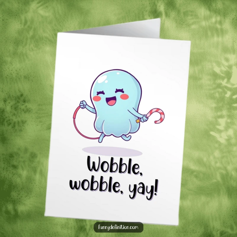 Funny Free Printable Congratulations Card: A determined jelly masterfully jumps rope, a sweet and humorous congratulatory message.