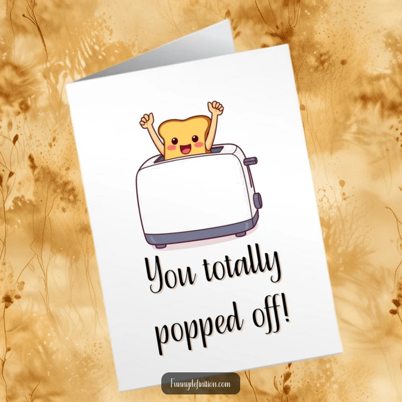 Free Printable Congratulations Card: A happy toast jumping out of a toaster, celebrating a win with raised arms, a downloadable.