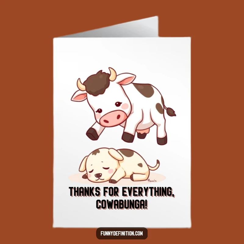 Free Printable Cow Thank You Card: Silly Cow-dog Jump DIY Downloadable Gift