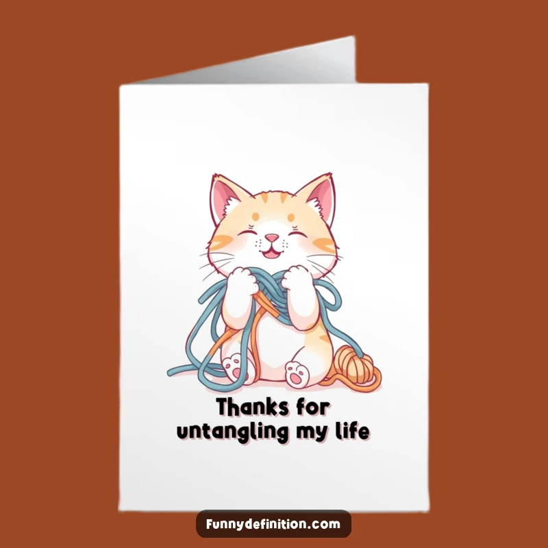 Free Printable Thank You Card: Cat's Yarn Tangle Thanks - Funny Downloadable Gift Idea