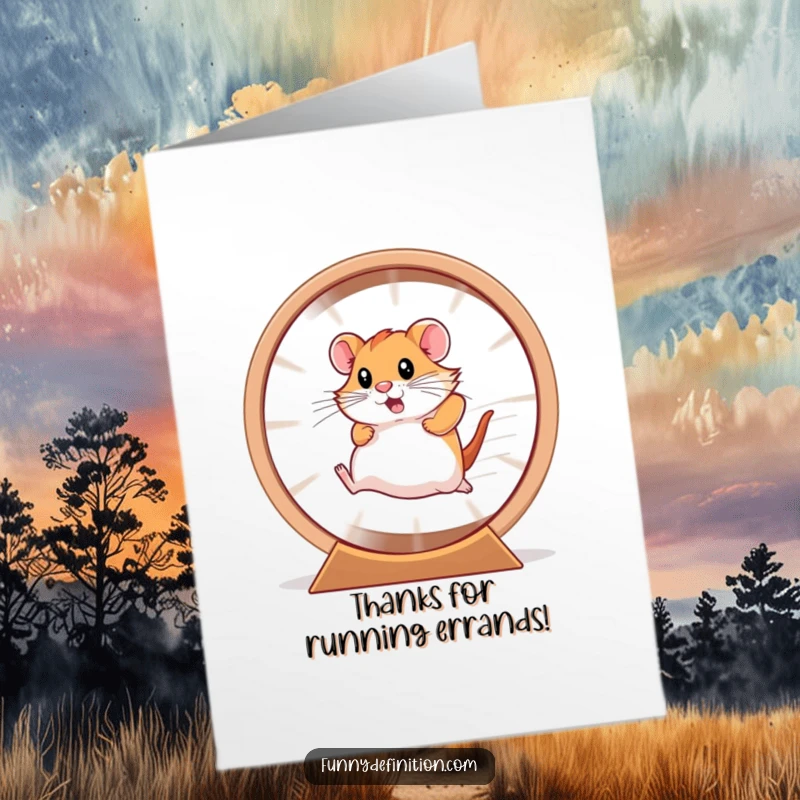 Funny Free Printable Thank You Card: A hamster a blur in a wheel, showing fast and energetic thanks.