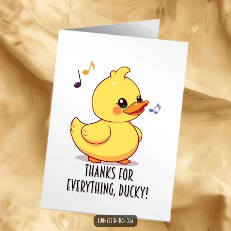 Funny Free Printable Thank You Card: Rubber duck comically bobs its head rhythmically to an imaginary beat.