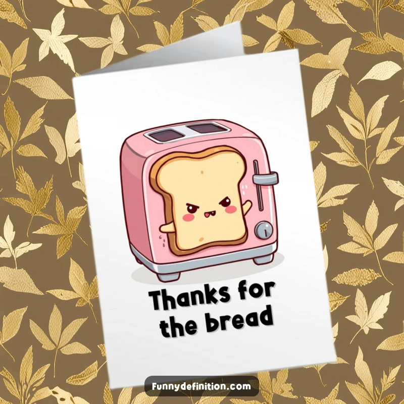 Funny Free Printable Thank You Card: A piece of toast makes a dramatic escape, expressing heartfelt thanks humorously.