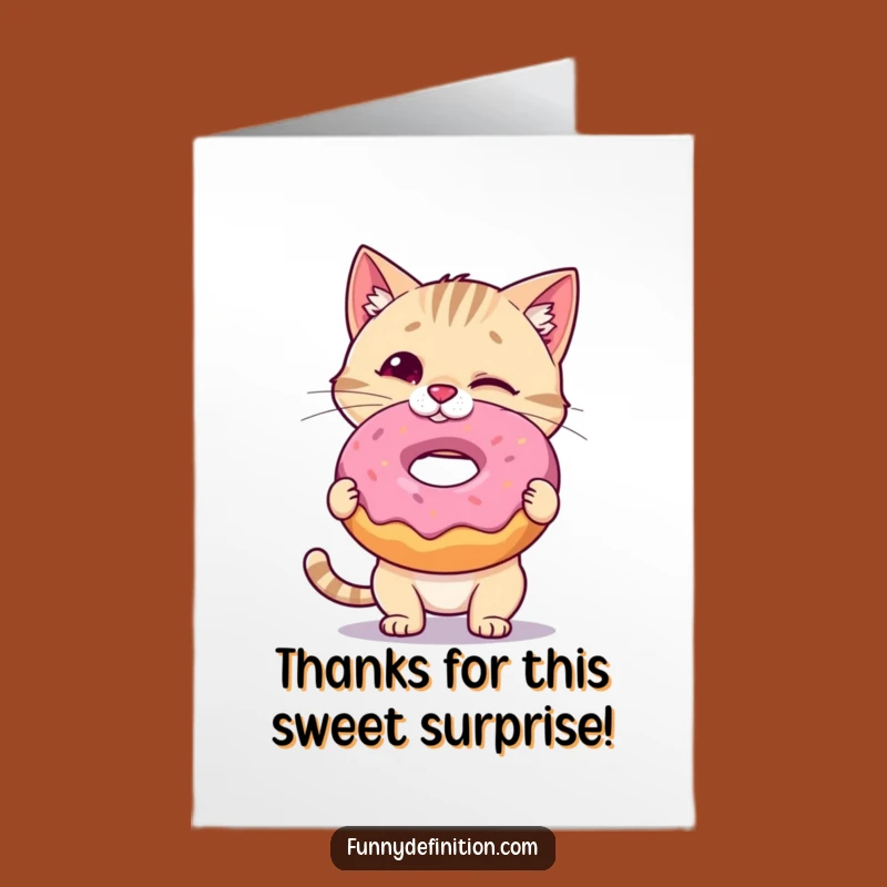 Free Printable Cat Donut Thanks Card - Funny Downloadable Gift for Sweet Gratitude