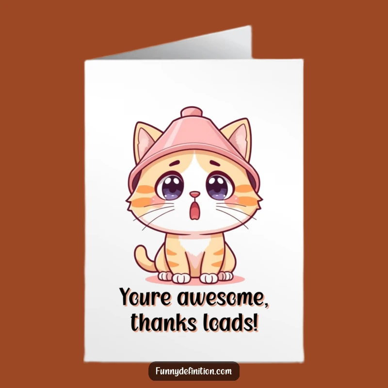 Free Printable Thank You Card: Surprised Cat Lampshade Hat Funny Downloadable Gift
