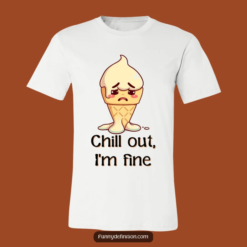 Funny Melting Ice Cream T-Shirt - Hilarious Worried Dessert Tee