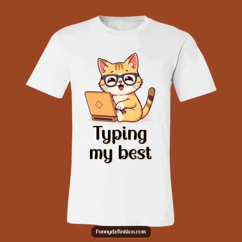 Funny Cat Typing T-Shirt: Nerdy Cat Working Hard Tee